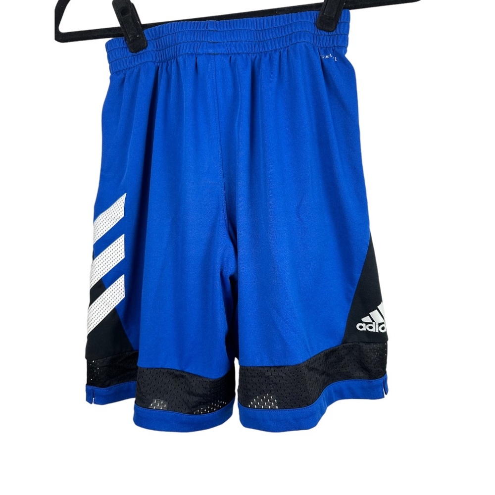 Boys Adidas Blue & Black Shorts, White Stripes, Medium 10, 12